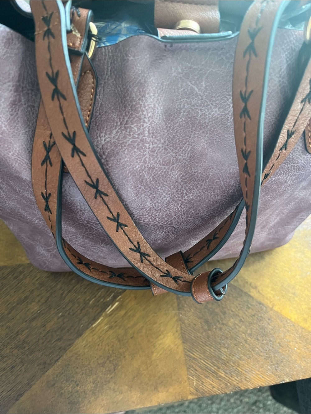 Dusty Mauve Shoulder Tote with Brown Accent Straps - Picture 4 of 7